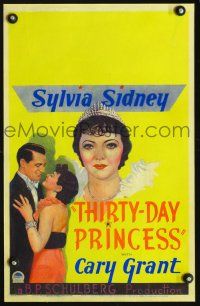 4k513 THIRTY-DAY PRINCESS WC '34 close up art of royal Sylvia Sidney & embracing Cary Grant!