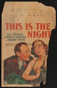 4k515 THIS IS THE NIGHT WC '32 art of Charlie Ruggles staring at sexy smoking Lily Damita!