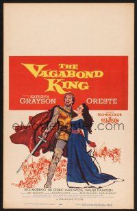 4k536 VAGABOND KING WC '56 cool art of pretty Kathryn Grayson & Oreste with sword!