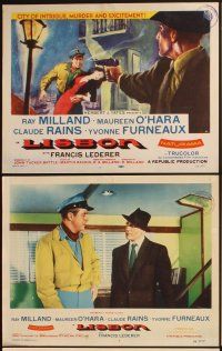 4m830 LISBON 6 LCs '56 Ray Milland & Maureen O'Hara in the city of intrigue & murder!
