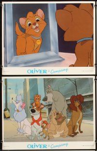 4m491 OLIVER & COMPANY 8 LCs '88 many cartoon images of Walt Disney cats & dogs in New York City!