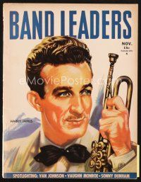 4p139 BAND LEADERS magazine November 1945 artwork of Harry James with his trumpet by Earl Elton!