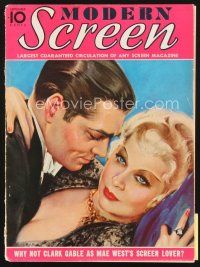 4p114 MODERN SCREEN magazine September 1933 artwork of Clark Gable romancing sexy Mae West!
