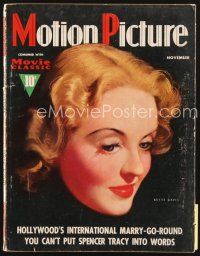 4p093 MOTION PICTURE magazine November 1937 cool headshot artwork portrait of Bette Davis!