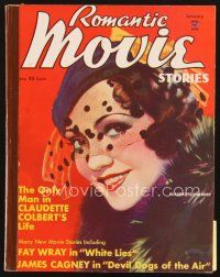 4p107 MOVIE STORY magazine January 1935 art of veiled Claudette Colbert wearing fur!