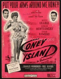 4p215 CONEY ISLAND sheet music '43 sexy dancer Betty Grable, Put Your Arms Around Me, Honey!