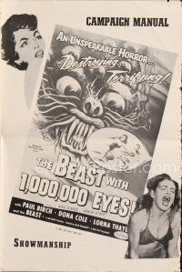 4p295 BEAST WITH 1,000,000 EYES pressbook '55 art of monster attacking sexy girl by Albert Kallis!