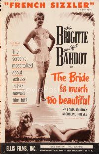 4p300 BRIDE IS MUCH TOO BEAUTIFUL pressbook '58 sexy barely-dressed Brigitte Bardot in lingerie!