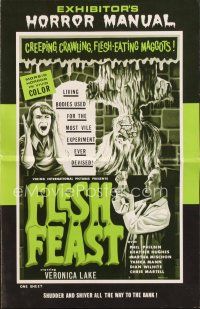 4p320 FLESH FEAST pressbook '70 cheesy horror starring Veronica Lake, of all people!