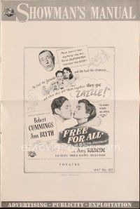4p323 FREE FOR ALL pressbook '49 Ann Blyth, Robert Cummings turns water into gasoline!
