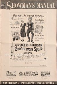 4p332 GROOM WORE SPURS pressbook '51 lady lawyer Ginger Rogers meets Hollywood cowboy Jack Carson!