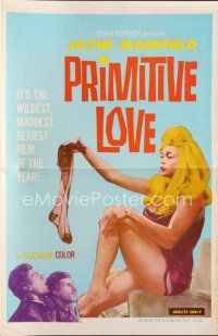 4p375 PRIMITIVE LOVE pressbook '64 sexiest Jayne Mansfield stripping in front of shocked bellhops!