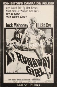 4p391 RUNAWAY GIRL pressbook '65 men could tell by her kisses what kind of woman Lili St. Cyr was!