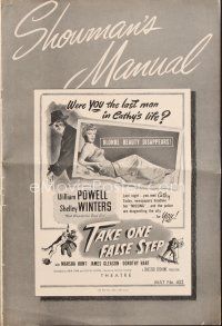 4p405 TAKE ONE FALSE STEP pressbook '49 William Powell & sexy Shelley Winters!