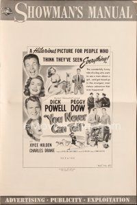 4p426 YOU NEVER CAN TELL pressbook '51 Dick Powell is a reincarnated dog who inherited a fortune!