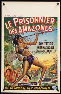 4r562 LOVE-SLAVES OF THE AMAZONS Belgian '57 art of sexy barely-dressed native throwing spear!