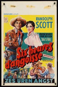 4r599 RIDING SHOTGUN Belgian '54 Belinsky art of cowboy Randolph Scott with gun & Joan Weldon!