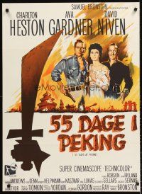 4r379 55 DAYS AT PEKING Danish '63 different art of Charlton Heston, Ava Gardner & David Niven!