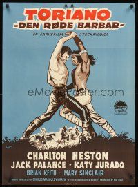 4r387 ARROWHEAD Danish '55 art of Charlton Heston fighting Native American Jack Palance!