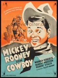 4r459 MY OUTLAW BROTHER Danish '54 Lundvald art of wacky cowboy Mickey Rooney!