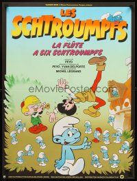 4r720 SMURFS & THE MAGIC FLUTE French 23x32 '83 cool art from feature cartoon!