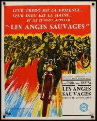 4r730 WILD ANGELS French 23x32 '66 art of biker Peter Fonda & sexy Nancy Sinatra on motorcycle!