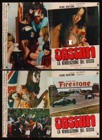 4r367 TEENAGERS 2 Italian photobustas '68 wild image of sexy painted girls & race cars!