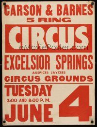 4s214 CARSON & BARNES 5 RING CIRCUS circus poster '50s Jaycees Missouri show!