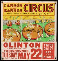 4s216 CARSON & BARNES AMERICA'S LARGEST CIRCUS circus poster '50s 5 rings under giant big top!