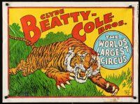 4s221 CLYDE BEATTY-COLE BROS CIRCUS circus poster '60s art of leaping Tiger!