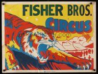4s223 FISHER BROS. CIRCUS circus poster '40s art of tiger & big top!