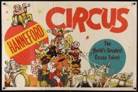 4s231 HANNEFORD CIRCUS: THE WORLD'S GREATEST CIRCUS TALENT circus poster '40s art of clowns!