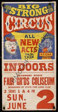 4s233 JOHN A. AND SON BIG STRONG CIRCUS circus poster '50s Missouri circus
