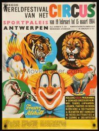 4s243 TWEEDE WERELDFESTIVAL VAN HET CIRCUS circus poster '64 Belgian, lions, tigers & clowns!