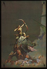 4s087 FRANK FRAZETTA art print '78 wild art of man w/bow riding giant lizard, Land of Terror!