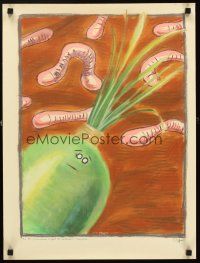 4s305 HOW THE GREENONIONHEAD ESCAPED THE EARTHWORM STAMPEDE signed chalk art '87 by artist Heffner!