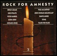 4s199 ROCK FOR AMNESTY special 24x24 '86 compilation album, candle & barbed wire image!