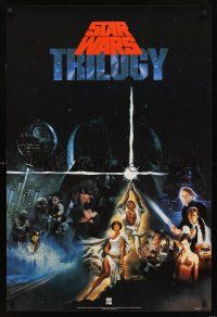 4s563 STAR WARS TRILOGY video special 26x38 '90 George Lucas directed classics, great art montage!