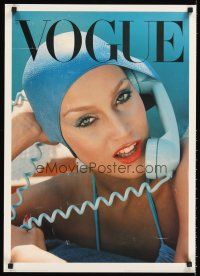 4s340 VOGUE MAGAZINE English special 20x28 '75 great image of sexy Jerry Hall in swimwear on phone!