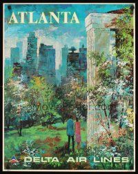 4s096 DELTA AIRLINES: ATLANTA travel poster '70s wonderful colorful art by Jack Laycox!