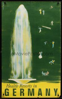 4s099 HEALTH RESORTS IN GERMANY German travel poster '50s Dorland art of water fountain!