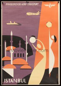 4s100 JUGOSLOVENSKI AERO TRANSPORT: ISTANBUL travel poster '60s cool art for airline!