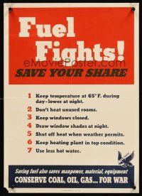 4s125 FUEL FIGHTS! SAVE YOUR SHARE war poster '43 tips for fuel conservation!