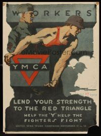 4s132 LEND YOUR STRENGTH WW I war poster '18 YMCA, help the Y help the fighters fight!