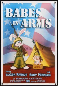 4t194 BABES IN ARMS Kilian 1sh '88 Roger Rabbit & Baby Herman in Army uniform with rifles!