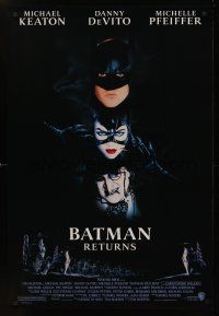 4t017 BATMAN RETURNS 1sh '92 Michael Keaton, Danny DeVito, Michelle Pfeiffer, Tim Burton!