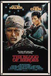 4t203 BLOOD OF HEROES 1sh '89 E. Sciotti artwork of football players Rutger Hauer, Joan Chen!