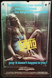 4t339 RABID int'l 1sh '77 gruesome image of girl dead in refrigerator, David Cronenberg directed!