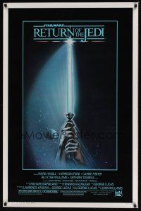 4t347 RETURN OF THE JEDI 1sh '83 George Lucas classic, great art of hands holding lightsaber!