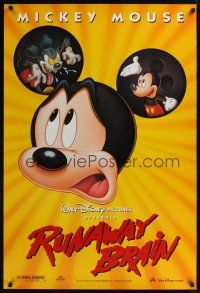4t133 RUNAWAY BRAIN DS 1sh '95 Disney, great huge Mickey Mouse Jekyll & Hyde cartoon image!
